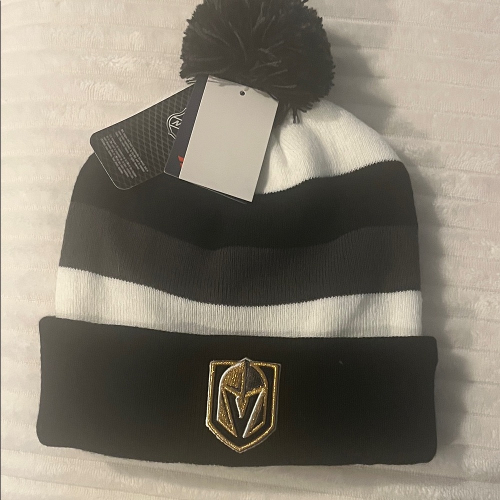 Black and White Striped Golden Knights Beanie